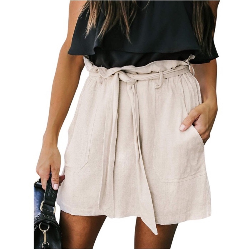 Paper Bag Waist Light Beige Mini Skirt NEW - Picture 1 of 10